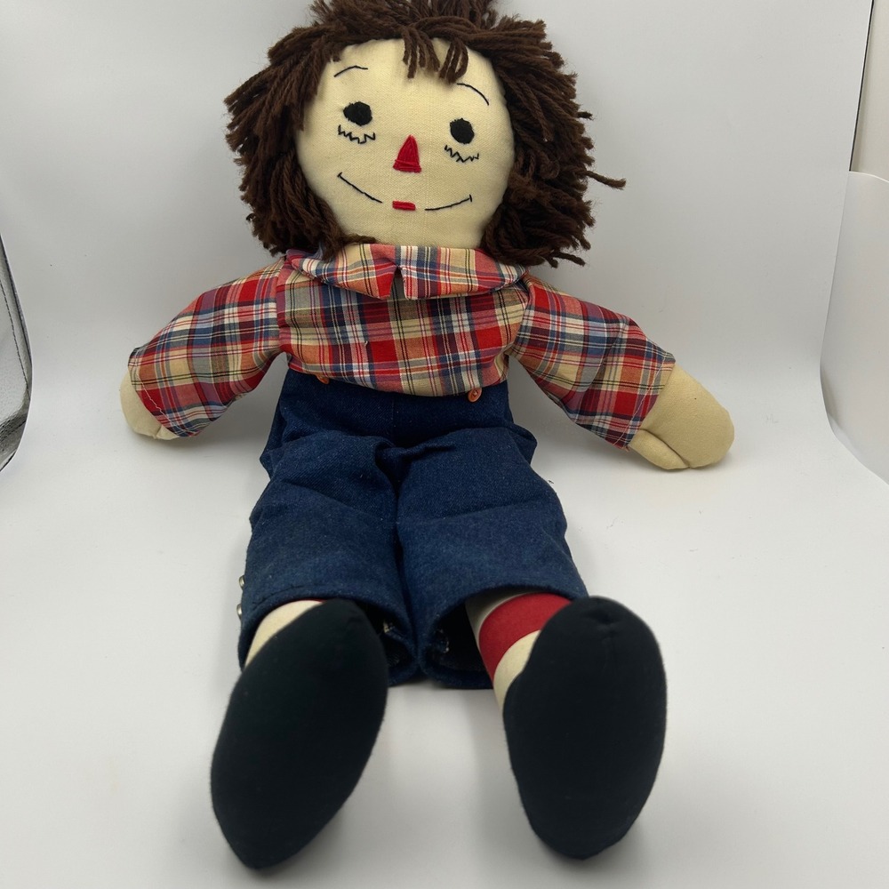Handmade Raggedy Andy Rag Doll Unisex Large Multicolor Plaid‎ Denim Folk Art Toy